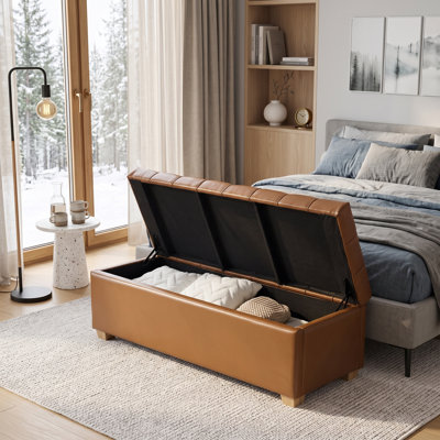 Élégant banc de rangement capitonné avec couvercle rabattable - siège polyvalent et repose-pieds de rangement caché pour chaque pièce