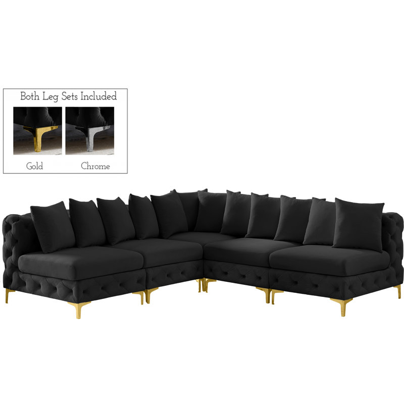 Canapé modulaire en velours 99 po, Velours noir