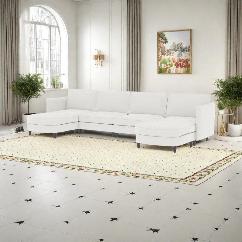 Canapé de 141,5 pouces à 6 places de 141,5 po, canapés en U avec repose-pieds mobile, accoudoirs avec poches, canapés modernes en tissu pour le salon, appartement, bureau