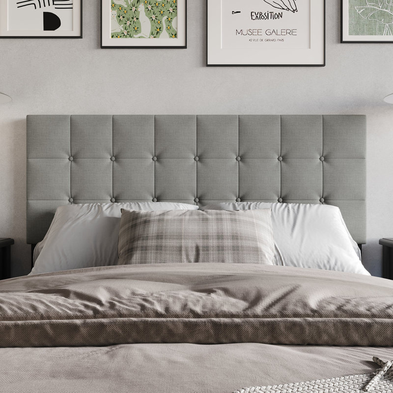 Raickett Upholstered Headboard, King, Light Gray