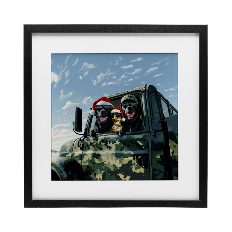 «Santa Dogs & Duck», reproduction encadrée sous verre, conception de Jim Baldwin, H 13 po x l 13 po, Cadre noir minuit