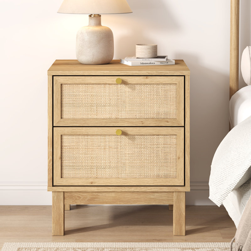 18.9''w Natural Rattan 2-drawer Nightstand