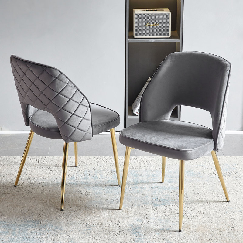 17.71'' H Velvet Upholstered Side Chair, Gray Velvet