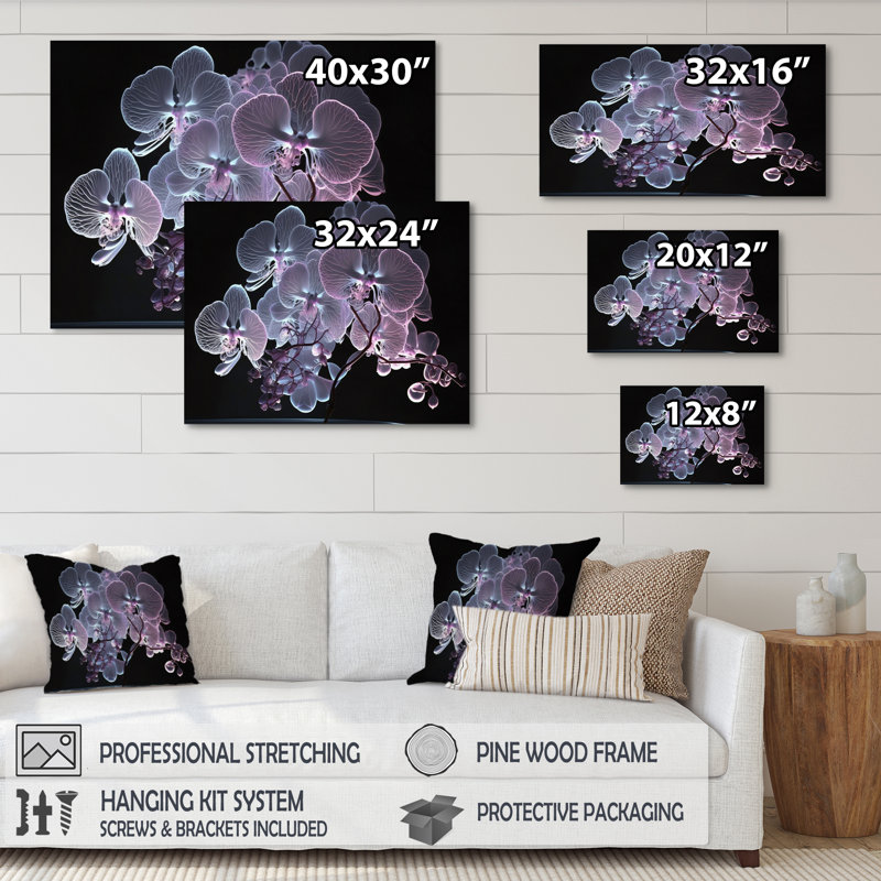 «Blossoming White Orchid in Luminescent Mauve IV», reproduction sur toile, L 32 po x H 24 po, Toile tendue
