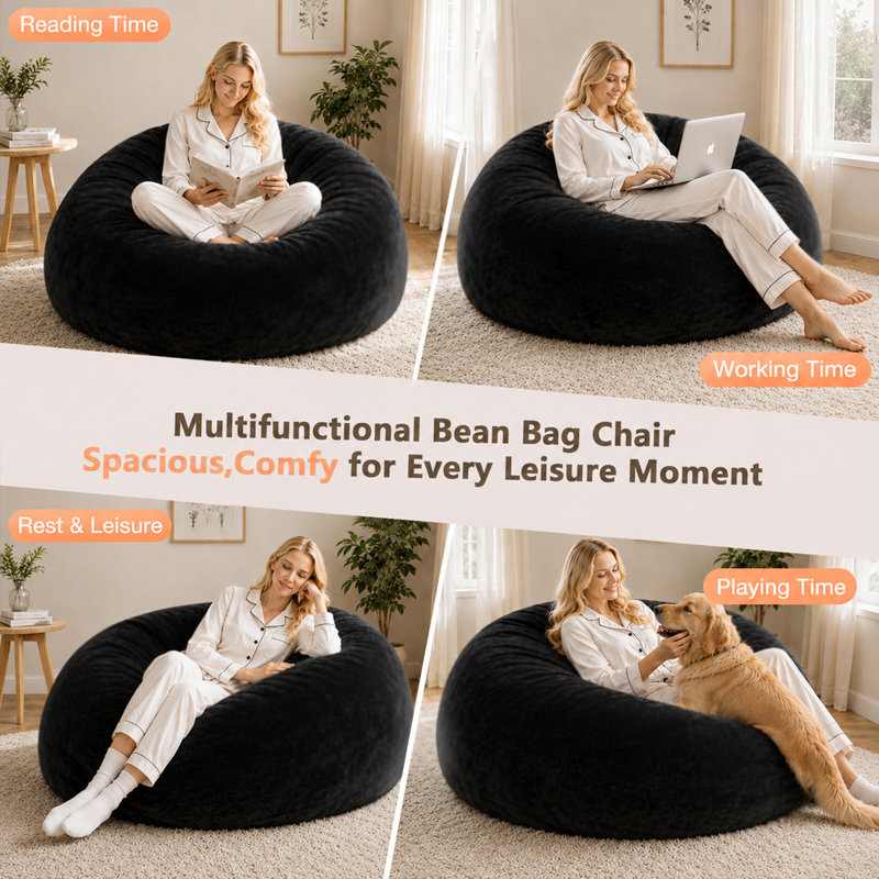 Pouf rechargeable en mousse, canapé d'angle pour salon, chambre, Mélange de coton noir