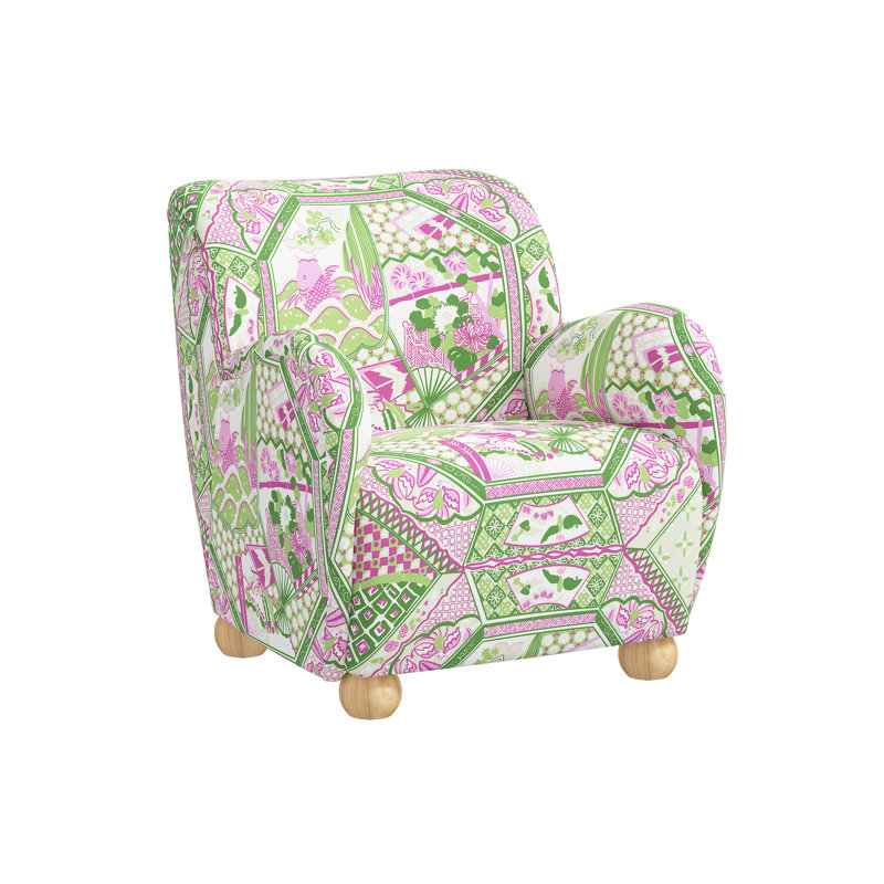 Fauteuil Portland Portland, Mélange de lin vert / rose / mélange de coton