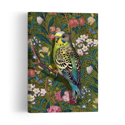 Vibrant Budgerigar Floral Classic Colorful Vibrant Bird Nature Tropical Wall Art Print 1 Piece Wrapped Canvas Wall Art