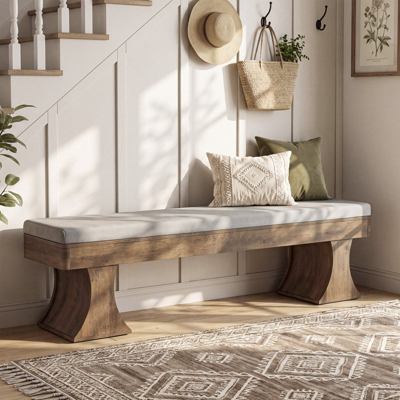 Banc rembourré de 160 cm (63 po), banc en bois pour chambre, entrée, couloir