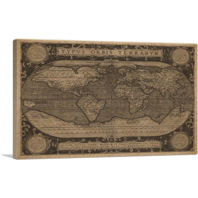 Carte du monde rétro - impression sur toile tendue, H 12 po x l 18 po x P 0,75 po