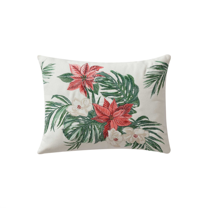 Oreiller festif Tommy Bahama, Motif floral blanc / vert / rouge, Forme rectangulaire, H 15 po x l 20 po