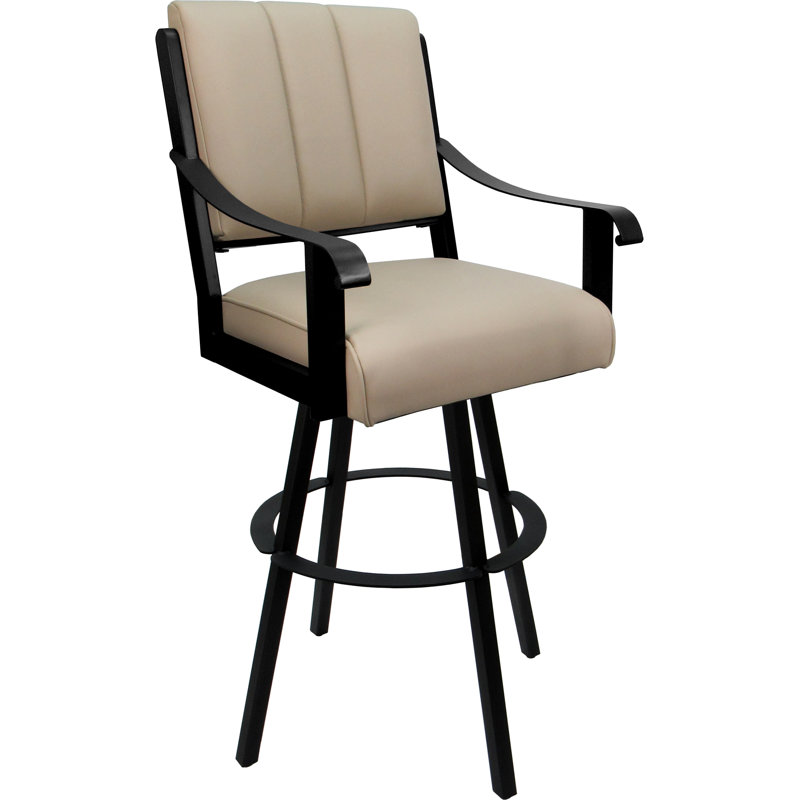 Leather Swivel Metal Counter Bar Stool 26" Seat, Counter Stool (26" Seat Height), Black, Tan