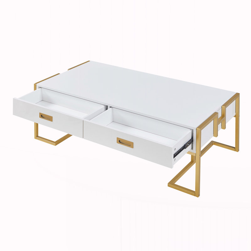 Table basse moderne moderne à 4 tiroirs, Blanc
