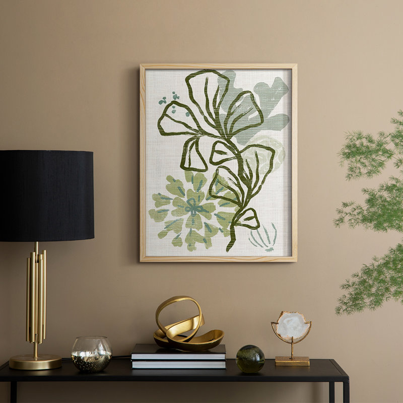 Coral Blockprint III, reproduction encadrée - bois massif, H 15 po x l 12 po