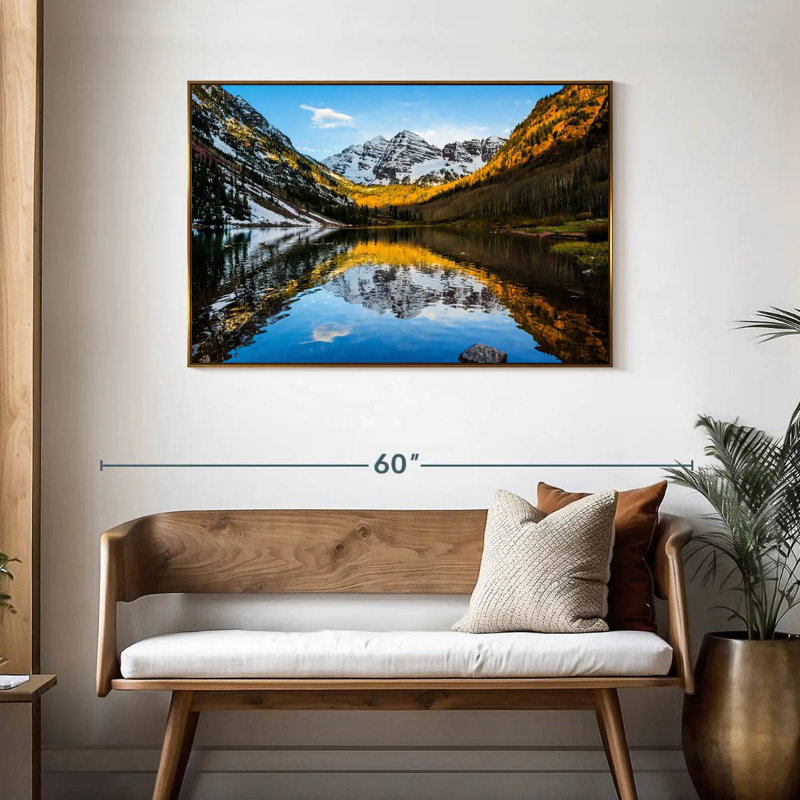 Scène de montagne Maroon Bells, Cadre flottant doré, 43 po x 29 po