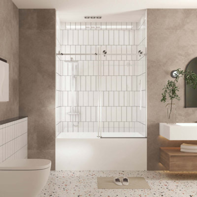 Frameless Shower Door, 1/4 "(6 Mm) Clear Tempered Glass, Explosion Proof Film, Stainless Steel Handle