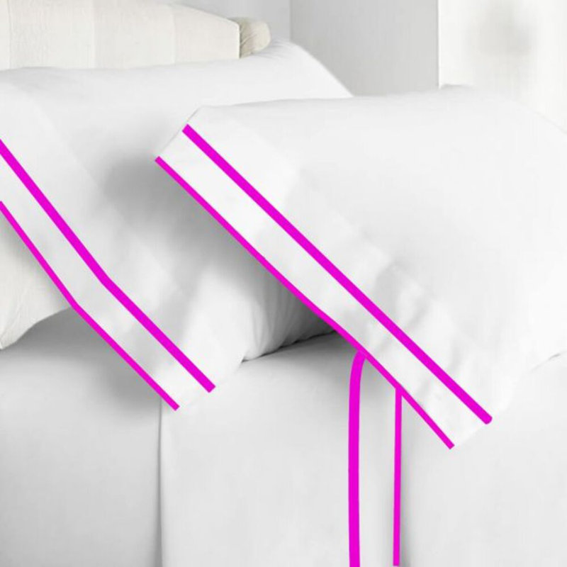 400TC Embroidery & Border Cotton 4 Piece Sheet Set Fitted Sheet Fits Upto 16" Deep Pocket, Light Pink