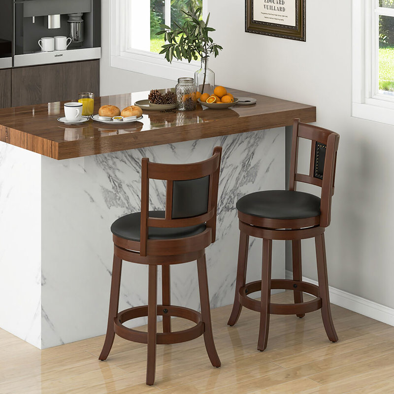 Radomil Swivel Upholstered Counter Stool with Solid Wood Frame, Counter Stool (25.5" Seat Height), 2