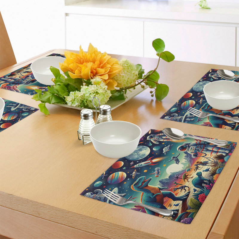 Polyester Multicolor Teal Red Rectangle Placemat