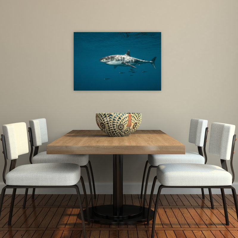 " Majestic Great White Contemporary Fish Shark Nature Ocean Wall Art Print " Print, 24" H x 36" W