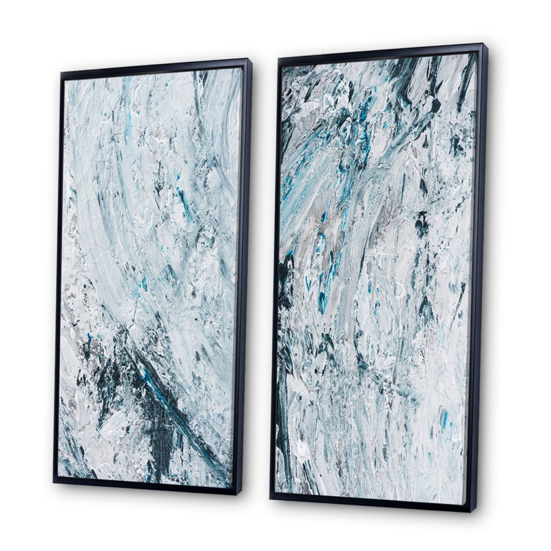 Ensemble de 2 reproductions d'art sur toile - Coups de peinture abstraits bleu clair, H 20 po x l 24 po x P 1 po