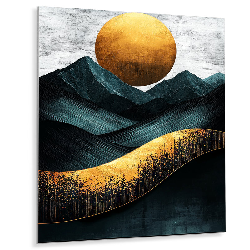 «Sunrise On Golden Emerald Mountains Horizon IV», art mural en métal, H 44 po x l 34 po