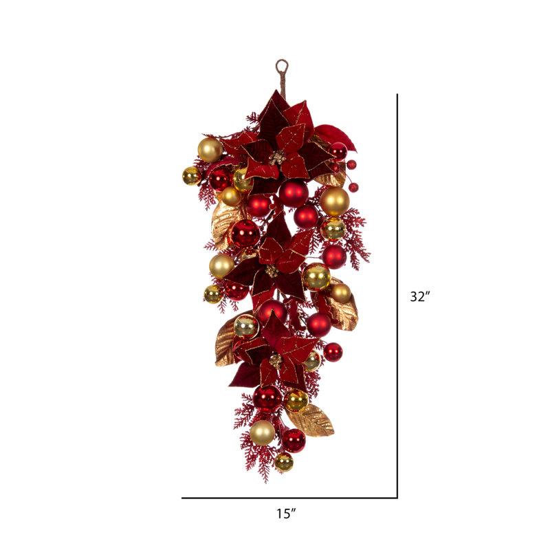 Vickerman Red Poinsetta Collection Faux Poinsettia Swag