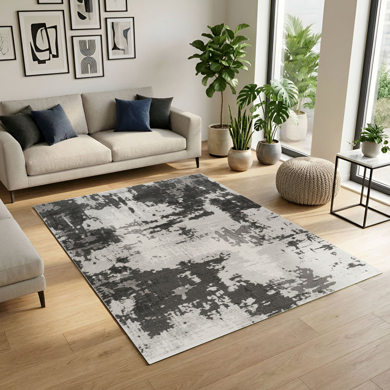 Tapis moderne gris et ivoire Blair, Gris / Ivoire, 5 pi 0 po x 7 pi 10 po