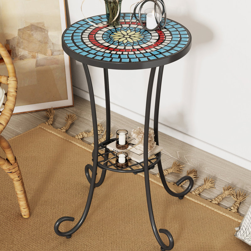 Table d'appoint de patio avec tablette, Bleu