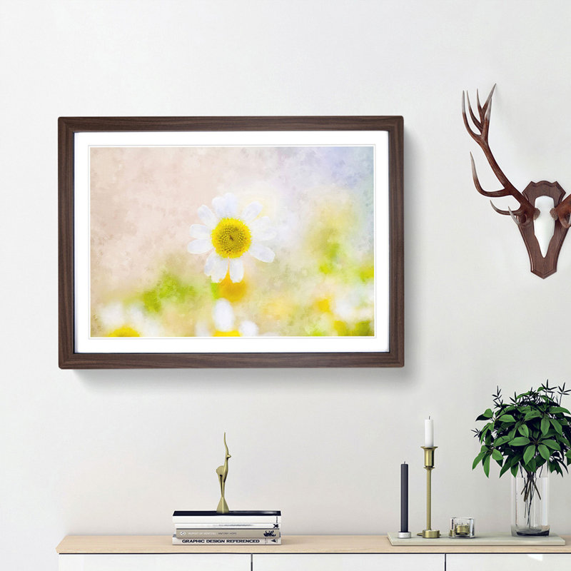 Daisy Flower View - Picture Frame Painting Print, 62cm H x 87cm W x 2cm D, Walnut Framed