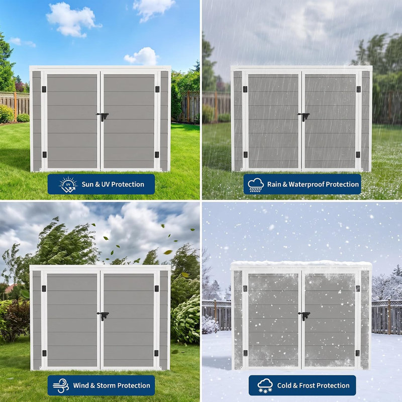 42 Cu. Ft. Outdoor Resin Storage Shed with Lockable Double Doors, UV-Resistant Weatherproof Cabinet