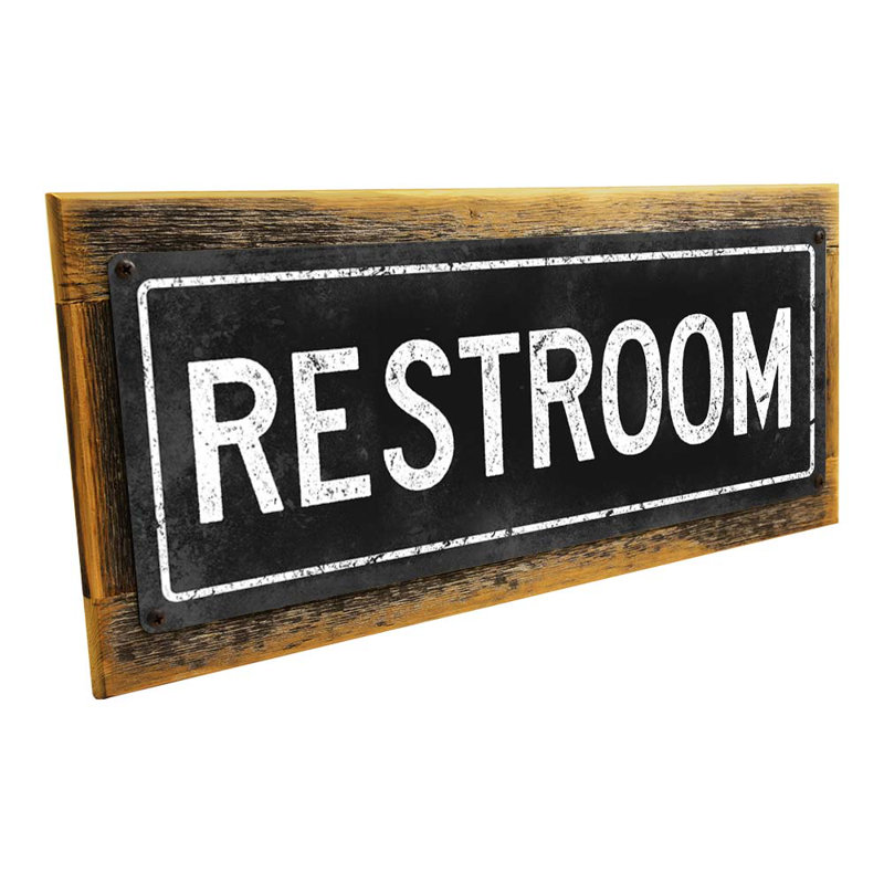 Toilettes - Impression sur métal, Cadre brun, H 13 po x l 32,5 po x P 0,75 po