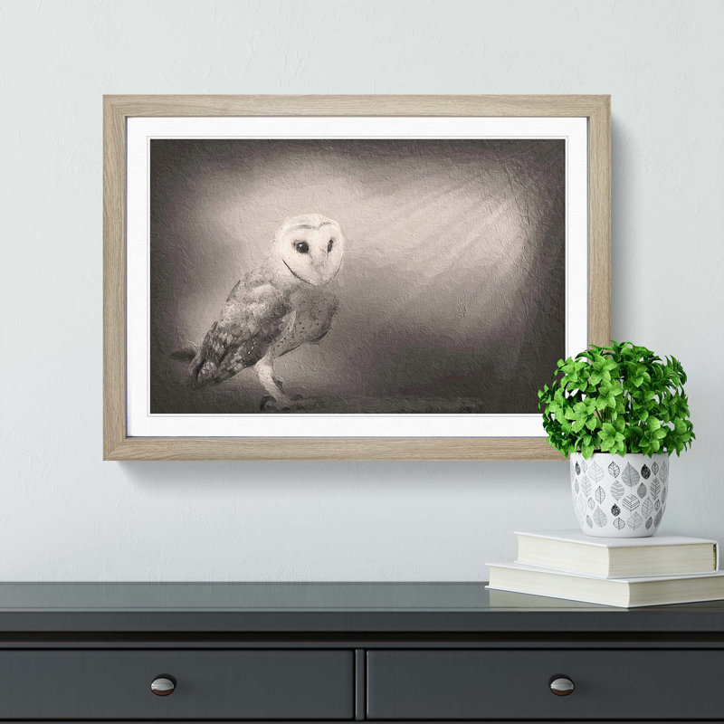 Light Upon the Barn Owl - Picture Frame Painting Print, 36cm H x 48cm W x 2cm D, Oak Framed