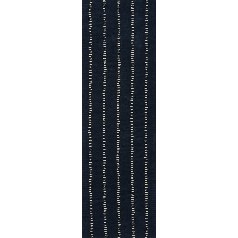 Tapis rayé bleu marine en laine touffeté à la main Nichols, Tapis de couloir 2 pi 6 po x 8 pi