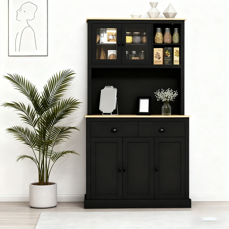 71" Tall Freestanding Kitchen Cabinet, Black