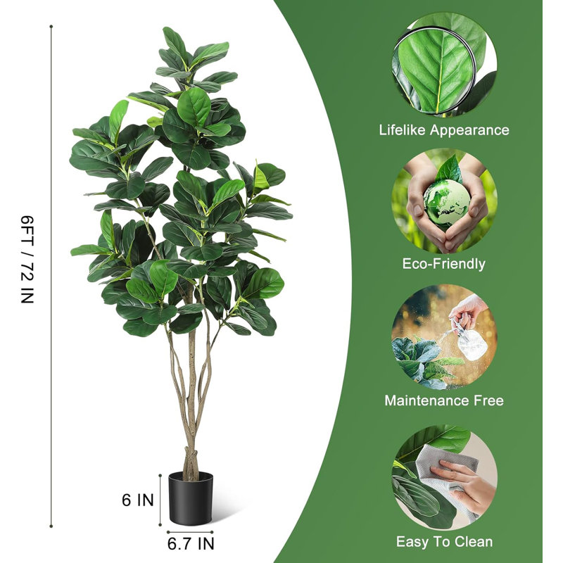 Figuiers artificiels, grandes fausses plantes de ficus lyrata, H 72 po x l 6,7 po x P 6,7 po