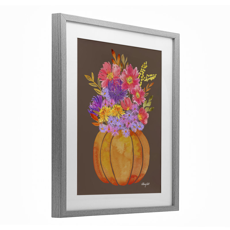 «Pumpkin Florals», reproduction encadrée sous verre, conception de Hillary Holt, Cadre de ferme gris, H 21 po x l 17 po