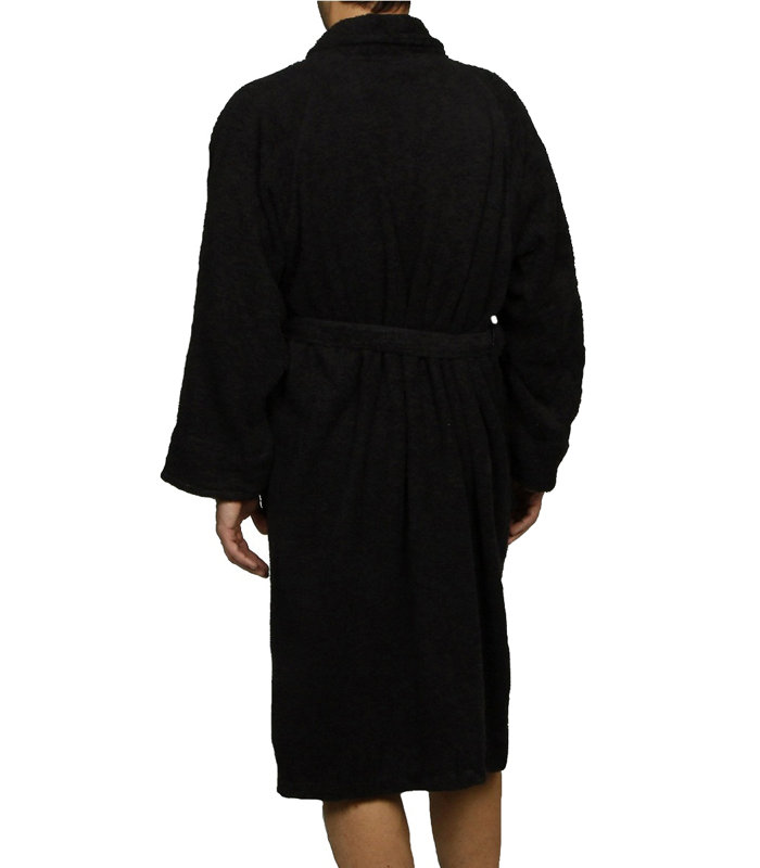 100% Cotton Terry Cloth Gender Neutral Mid-Calf Bathrobe with Pockets, Black, M