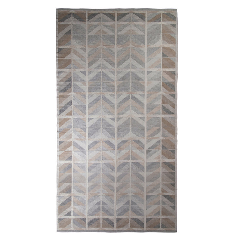 Scandinavian Hand Knotted Wool Chevron Area Rug, Rectangle 12' x 15'