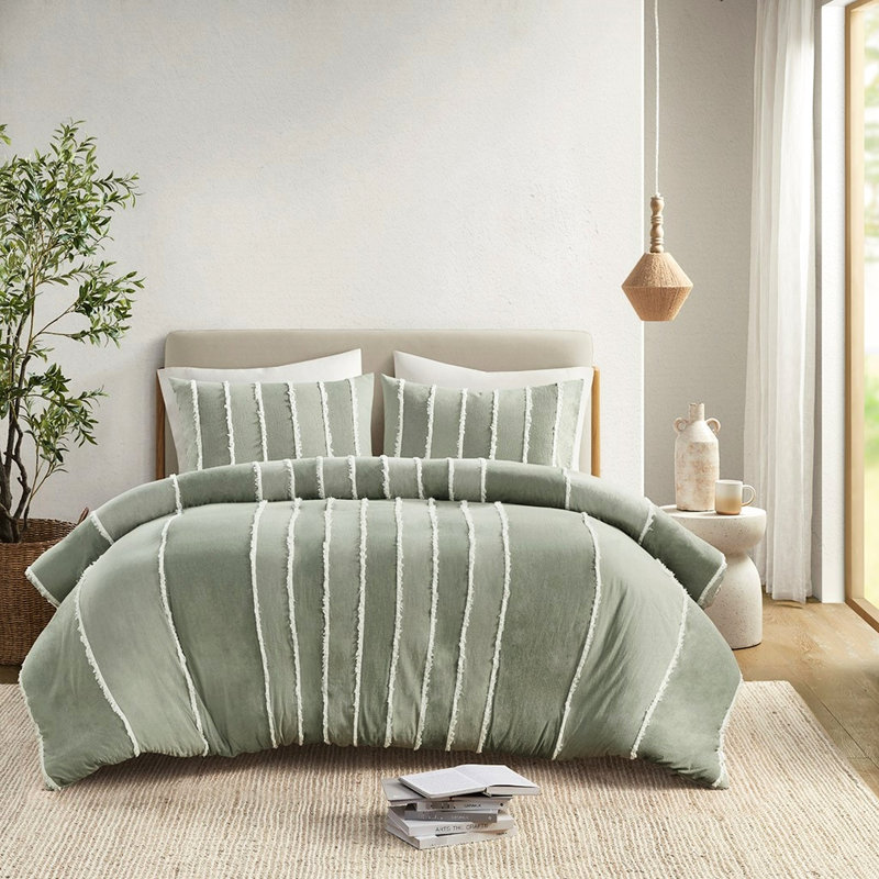 Housse de couette très grand / très grand avec motif rayé en coton et attaches intérieures pour les lits