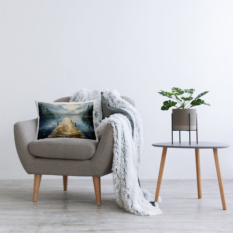 Coussin décoratif en bois au-dessus du lac, imprimé par LSR Creative Studio