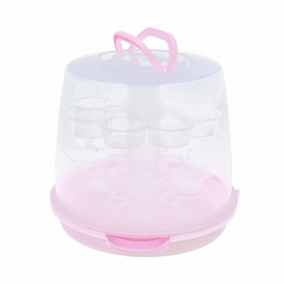 Porte-gâteaux à 3 niveaux avec accents roses, porte-gâteaux transparent pour 24 petits gâteaux, couvercle scellé avec poignées pour les fêtes, les pique-niques, les anniversaires et le rangement à la maison