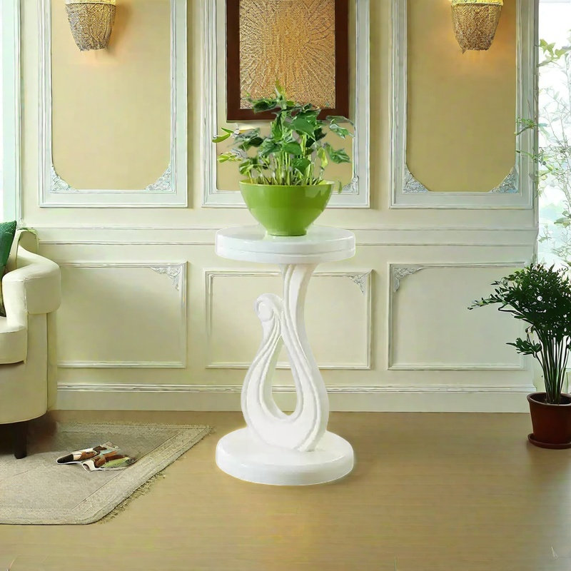 Support pour plante rond en frêne massif, Blanc, H 30,11 po x L 13,18 po x P 13,18 po