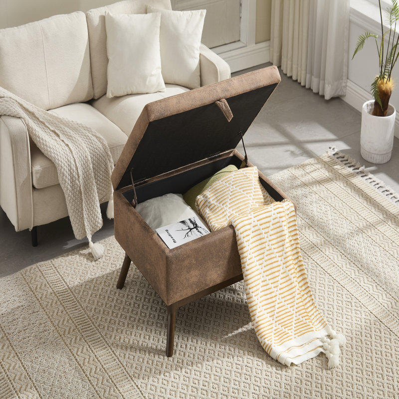 Banc de rangement Mid-Century, Tissu café
