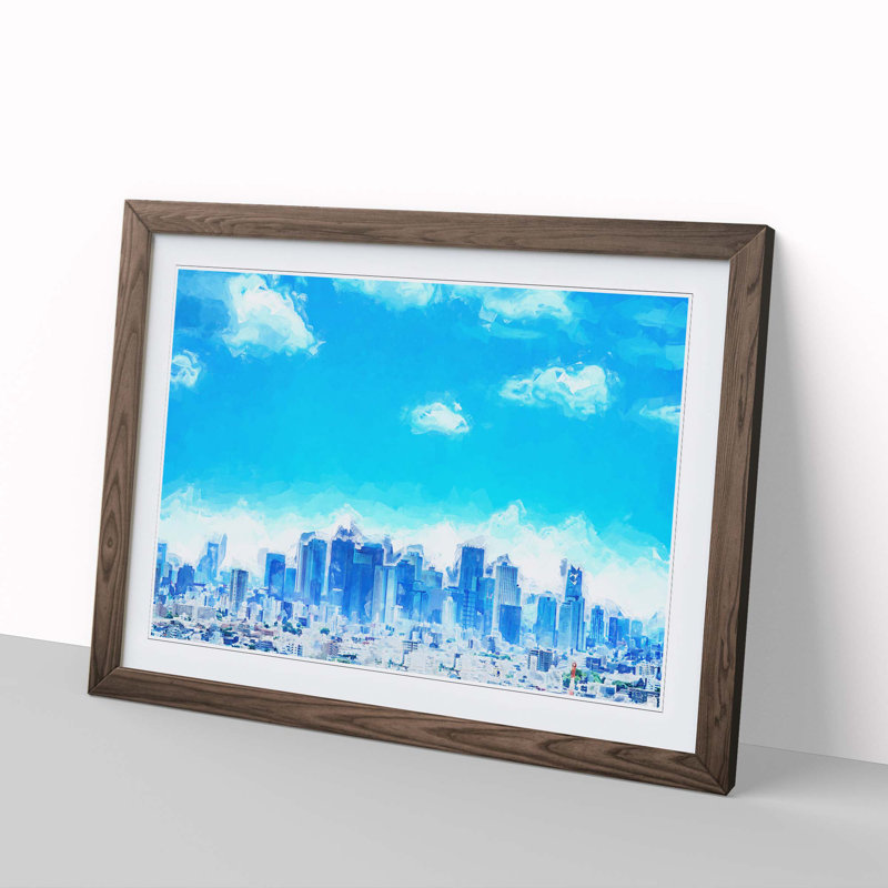 Tokyo Japan Skyline in Abstract - Picture Frame Graphic Art Print, 40cm H x 60cm W x 2cm D, Walnut