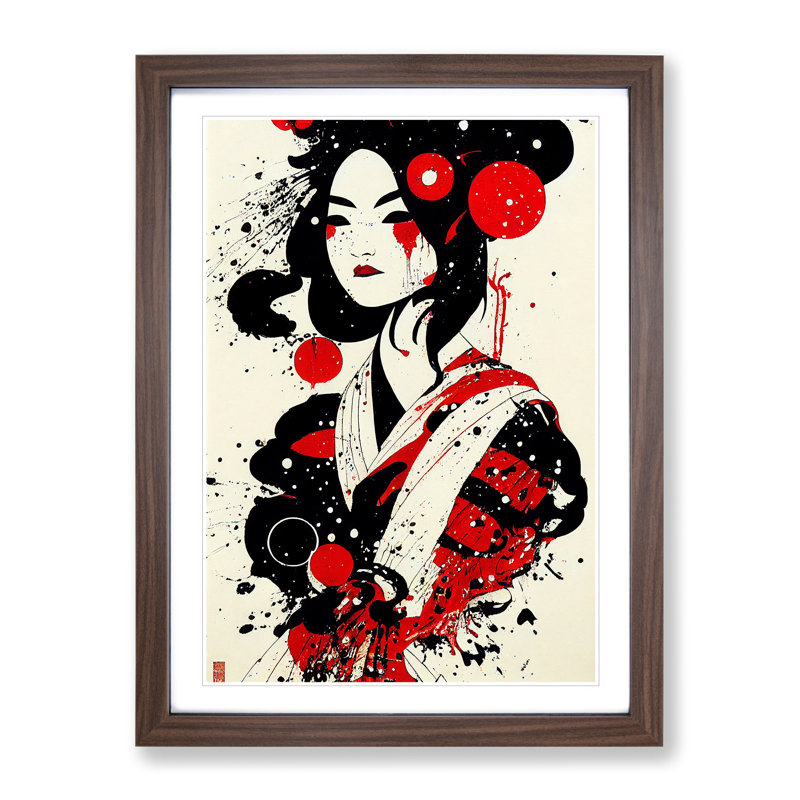 Graffiti Geisha - Single Picture Frame Painting, 64cm H x 46cm W x 2cm D, Walnut