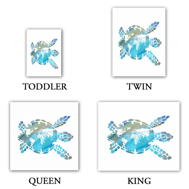 Ensemble de housse de couette World Map Sea Turtle, 1 housse simple + 1 taie standard