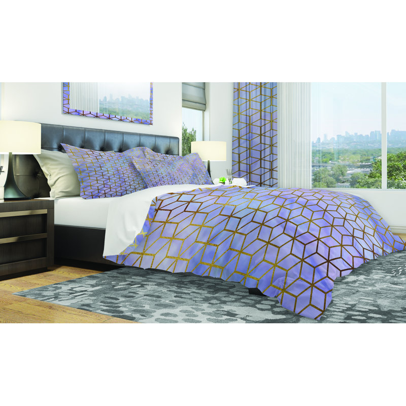 Ensemble de housse de couette à cubes géométriques designart, Housse de couette très grand + 2 taies décoratives