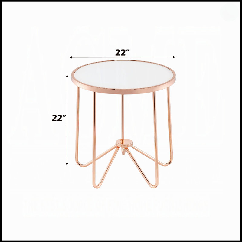 Table de bout à finition or rose avec plateau en verre givré, table d'appoint de salon moderne et élégante pour espaces compacts