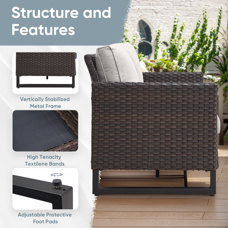 Naresa 9-Piece Wicker Outdoor Furniture Set  3-Seat Sofa & Swivel Gliders For Cozy Backyard Gatherings, Beige