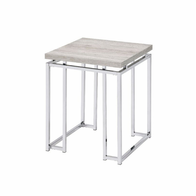 Chic Square End Table with Sturdy Metal Sled Base and Natural Oak Top